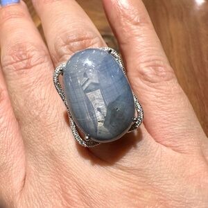 Certified Natural Burma Sapphire Cabochon 925 sterling silver adjustable ring